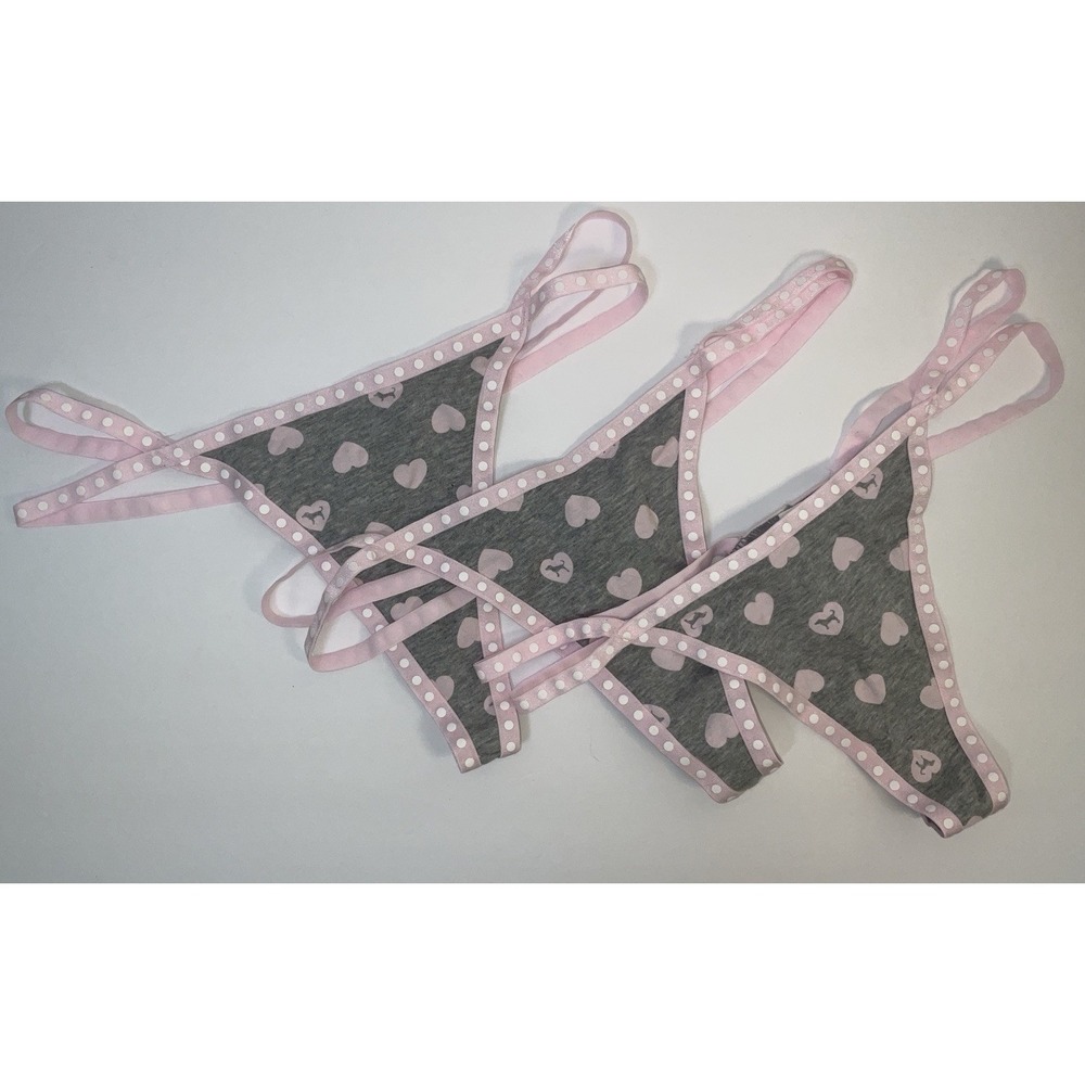 NWT Lot 3 Pairs Victoria's Secret PINK Thong / String Panties Gray Pink Small